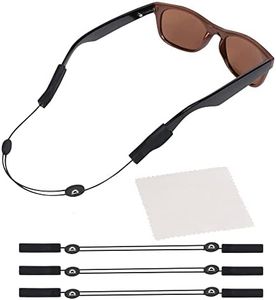 Eyeglasses Strap (3 Pack Sun Style) - No Tail Adjustable Sunglass Strap - Eyewear String Holder - With Bonus Glasses Cleaning Cloth - 3 Pack