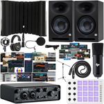 LyxPro 2x2 USB Audio Interface with Asio Driver and NEW Software Bundle, New Designed Eris Studio 8 Pair Active Monitors with EBM Waveguide, MIDI Pad Controller Beat Maker, Isolation Recording Shield