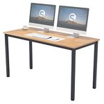 Need Computer Desk 55inches Large Size Office Desk Writing Desk Workstation Easy to Install, Teak&Black AC3BB-140-CA