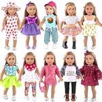 10-Sets Doll Clothes and Accessories for 18 inch Doll Include Dress Handbag Headband Hat and Rompers