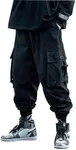 PAODIKUAI Men Techwear Matte Black Jogger Pants Relaxed Fit Streetwear Pants with Multiple Pockets (#2 Black, Large)