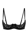 Kaerm Women's Lingerie Lace Everyday Bras 1/4 Cups Push Up Underwire Bra Tops Bralette Nightwear Black A S