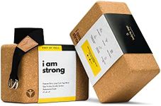 Luxury Cork Yoga Block Set - Extra Large Yoga Blocks with Performance Grade Natural Portuguese Cork | High Density, Non-Slip Support for Safer Balancing | 100% Cotton, Extra Long Yoga Strap Included