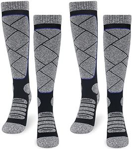 ouhos Mens Thermal Ski Socks Black Grey Long Knee High Winter Thick Warm Snow Sports Socks for Men 4-8/9-12 Anti Blister Cushioned Snowboarding Mountaineering Hiking Work Socks 2 Pairs