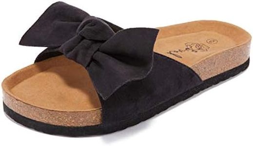 FISACE Womens Bowknot Slide Flat Cork Sandals Slip On Open Toe Slippers Shoes Z-Black