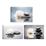 CCWACPP Zen Canvas Wall Art 3 Piece White Lotus and Black Zen Stones Picture Prints for Yoga Spa Meditation Spiritual Room Bathroom Decor Frame (30x40cmx3P)