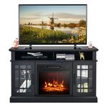 COSTWAY 48 Inch Wooden TV Stand with Fireplace, Electric Fireplace TV Cabinet with Open Storage, Adjustable Shelves, Sliding Barn Door, Farmhouse Media Entertainment Center Console Table (Black)