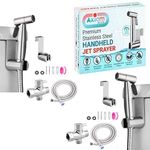 (2 Pack) Axiomdeals Fresh Water Stainless Steel Handheld Toilet Bidet Jet Sprayer Toilet Attachment Muslim Shattaf Explosion-Proof Hoses Pressure Adjust Metal Valve Wall or Toilet Mount Silver