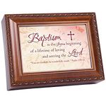 Baptism Cottage Garden Wood Grain Finish Jewelry Music Box - Plays Song Jesus Loves Me by Cottage Garden