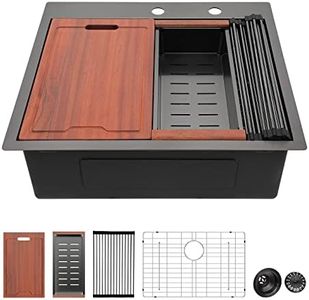 25 Black Kitchen Sink Drop In - LORDEAR 25x22 Inch Kitchen Sink Workstation Gunmetal Black 16 Gauge 304 Stainless Steel Topmount Overcounter Kitchen Laundry Utility Room Sink Basin