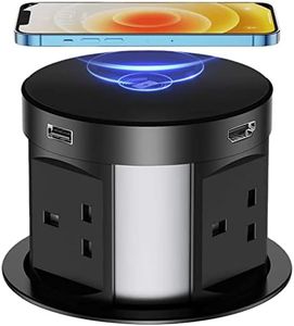 Tower Extension Lead, Surge Protector with Wireless Charging, Automatic Pop Up Socket, Retractable Hidden Recessed 2M, 4 Outlets, 2 USB Slots,1RJ45 Port and 1HDMI Port for Home Office Garage