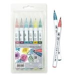 Kuretake ZIG CLEAN COLOR Real Brush 6 colors set, Flexible Brush Pen, Made in Japan (Smoky colors)