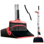 FLOORINGTON Dustpan and Brush Sets Long Broom Long Handled Dustpan & Brush Set Sweeping Brush Household Dust Pan with Soft Brush for Indoor Outdoor Brush Free Crevice Cleaning Brush (RED & Black)