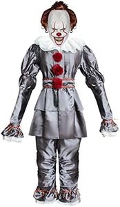 nezababy Creepy Clown Costume Kids Halloween Cosplay Outfit With Scary Mask Full Sets Masquerade Party (Silver, Large)