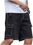 GORGLITTER Men's Denim Cargo Baggy Jorts Shorts Jeans Flap Pocket Summer Shorts Black Medium