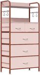 Jojoka Dresser for Bedroom with 5 Drawers, Dressers & Chests of Drawers for Hallway, Entryway, Storage Organizer Unit with Fabric, Sturdy Metal Frame, Wood Tabletop, Easy Pull Handle