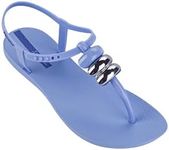 Ipanema Women's Class Fem Sandals - Comfortable and Trendy Open Toe T-Strap Sandals with Adjustable Back Strap Closure, Blue/Metallic Blue, Size 6