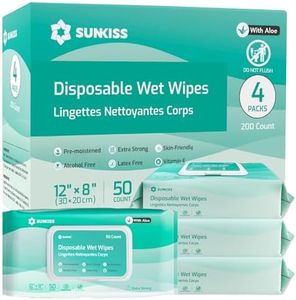 SUNKISS Trustplus Wet Wipes for Adult No Rinse, Extra Large 8”x12” Body Cleaning Washcloths for Elderly Incontinence & Cleansing, Unscented, 200 Count (4 Packs of 50)