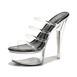 Cape Robbin Clear High Heels for Women - Sexy Stiletto Heels Women - Clear Heels for Women - Strappy Stripper Heels For Women Nude Pleaser Heels (Kim), Black, 10