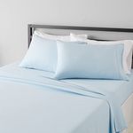 Amazon Basics Lightweight Super Soft Easy Care Microfiber Bed Sheet Set with 14-Inch Deep Pockets - Queen, Light Blue