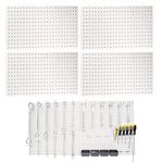 Pegboard Wall Organizer Metal Pegboard Panels Garage Peg Boards for Wall, 4 Pack 24” x 12” Garage Metal Peg Board Tool Organization, Large Steel Pegboard Tool Board Garage Pegboard Wall Mount, White