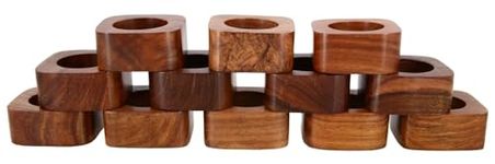 Ajuny Set of 12 Wooden Decorative Napkin Ring Holders for Dinner Wedding Parties Festive Dining Table Decoration Handcrafted Every Day Use