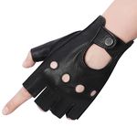 Meetoget Driving Gloves for Men Deerskin Leather Fingerless Unlined Gloves CAM03, Black, Size Medium