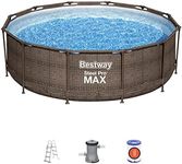Bestway Steel Pro Max | Round Frame Swimming Pool with Filter Pump, Above Ground Frame Pools, Rattan Print, 12' x 39.5