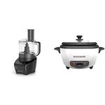 BLACK+DECKER 3-in-1 8-Cup Food Processor (FP4200BC) + 2-in-1 6-Cup Rice Cooker & Food Steamer Bundle