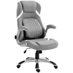 Vinsetto High Back Executive Office Chair, Fabric Office Desk Chair with Flip-up Armrests, Adjustable Lumbar Support and Tilt Function, Grey