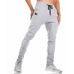 BROKIG Mens Gym Joggers Sweatpants, Causal Slim Fit Running Trousers Tracksuit Jogging Bottoms with Double Pockets (Small,Light Grey)