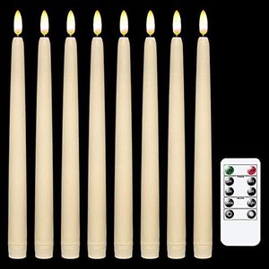 IMAGE Taper Candles, 12 Pcs Battery Operated Taper Candles 3D Wick Ivory Taper Flameless Candles with 10 Keys Remote and Timer, Flickering Flameless Taper Candles Warm White