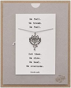 QUINNLYN & CO. Phoenix Om Lotus Flower Pendant Necklace, Handmade Gifts for Women with Inspirational Quote on Greeting Card, Stainless Steel