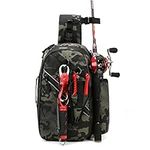 icyant Fishing Backpack with Rod Holder, Waterproof Fishing Tackle Bag Multifunctional Outdoor Sling Fishing Gear Bag Breathable Shoulder Storage Backpack for Fishing Hiking Hunting