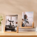 5x7 Wood Picture Frame Set of 2 Rustic Wooden Photo Frames with Base U Shaped Double Sided High Definition Acrylic Covers Menu Holder Sign Card Stand for Tabletop or Desktop Display,Vertical Frame