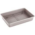 CHEFMADE Roasting Tins 34 x 24 cm with Rack 13 Inch Non Stick Carbon Steel Baking Tray 6cm Deep LEFG Approved Rectangle Cake Tins Oven Baking Meat Bacon Bread Pastries