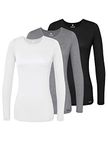 Adar Underscrubs for Women 3 Pack - Long Sleeve Underscrub Comfort Tee - 2903 - Black/Dark Marl Gray/White - M