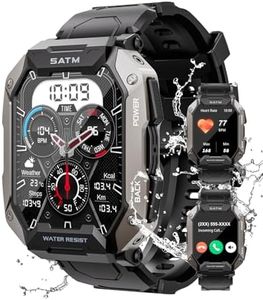 Military Smart Watches for Men IP68 Waterproof for Swimming, with Answer/Make Calls, 80 Days Extra-Long Battery Outdoor Tactical Smart Fitness Watch, Blood Pressure/Heart Rate Smartwatch for Android