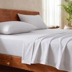 LANE LINEN 100% Organic Cotton Fitted Bedsheet for Double Bed – 12" Deep Pocket, 1 Elastic Fitted Sheet + 2 Pillow Covers, Soft & Breathable, Oeko-TEX Certified - Ticking Stripe - Cobalt Blue