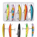 Fishing Lures Bait with Treble Hook for Walleye Pike Redfish Trout Fishing Tackle Life-Like Swimbait with 3D Fishing Eyes Crankbait Fishing Hooks (5)