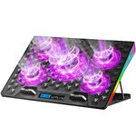 AICHESON Gaming Laptop Cooling Pad RGB Lights, 5 Cooler Fans Stand with 10 RGB Modes, Heat Dissipation for 15.6-18 Inch Laptops, AA2 Purple Lights