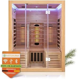 Artsauna Infrarotkabine Helsinki 150 - Infrarotsauna 150x150 cm mit Dual-Technologie, LED-Farblichttherapie & 2 Liegen für 3 Personen - Wärmekabine