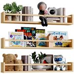 Fixwal Nursery Book Shelves, 23.6 Inch Floating Bookshelves for Wall Set of 3, Baby Nursery Decor, Solid Wood Wall Mounted Shelves for Books, Toys and Decor Storage (Natural Wood)