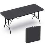 VOUNOT Folding Picnic Table Portable Heavy duty Party Trestle Table 180 x 75 x 72cm for BBQ Camping Indoor Outdoor, Black