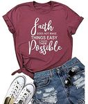 Women Faith Letter Print T Shirts Cute Casual Round Neck Athletic Funny Short Sleeve Graphic Tops Tees(Purple XXL)