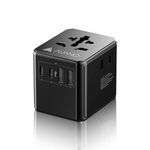 AUNNO Universal Travel Adapter, Travel Plug Adapter with 2 USB C and 2 USB Ports, with Extra Two USA 2Pin Sockets, UK to European Power Universal Plug Adaptor for EU USA Australia