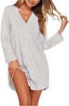 Ekouaer Women's Nightgown Long Sleeve Nightshirt Button Down Sleepshirt Boyfriend Sleepwear Pajama Dress Light Grey M