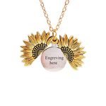 Sunflower Locket Necklace You are My Sunshine Engraved or Personalised Engraving Pendant Necklace for Women Girls with Chain Nice Gift Box