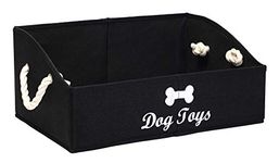 Geyecete Large Dog Toys Storage Bins - Foldable and linen Trapezoid Organizer Boxes with Cotton Handle, Collapsible Basket for Shelves (Black-DOG)