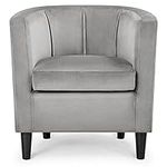 costoffs Accent Chairs Club Chair Modern Barrel-shaped Upholstered Skin-friendly Velvet Club Chair for Living Room Bedroom Reception Room Gray